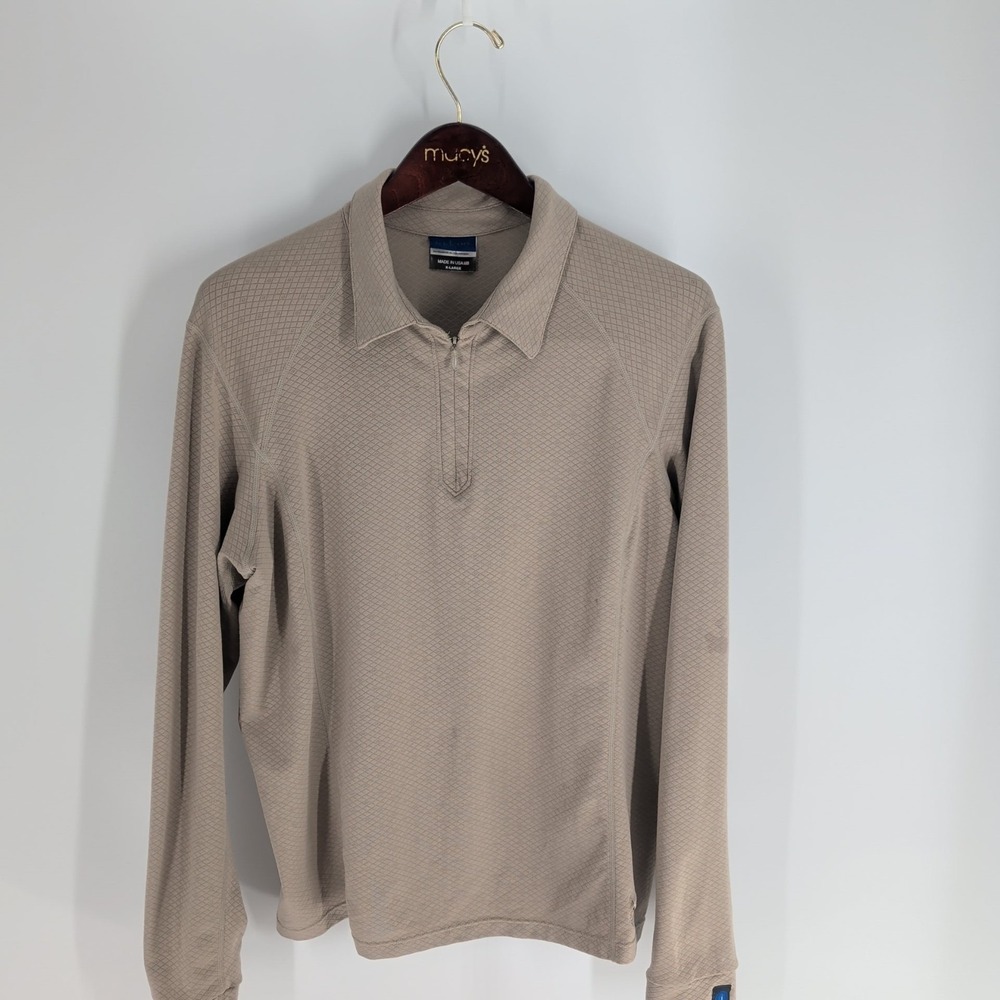Irideon Riding Wear Long Sleeve 1/4 Zip Classic Pullover‎ Polo Shirt Beige Sz XL